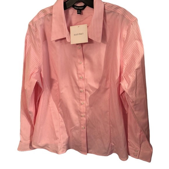 NWT Ellen Tracy Button Down Pink Stripe Blouse Shirt Long Sleeves Cotton Size XL - Picture 1 of 9